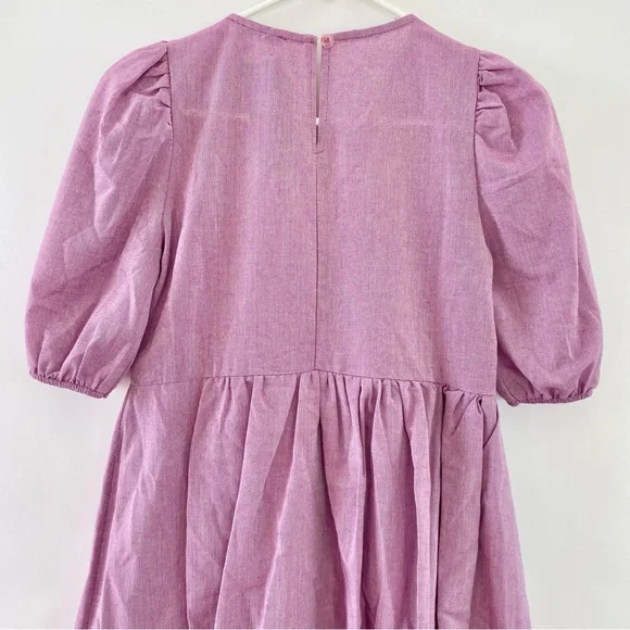 NWT Boohoo Puffball High Waist Mini Smock Dress Petite Purple 0 - Picture 8 of 12